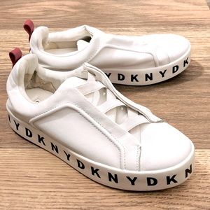 DKNY slip on white elastic sneakers 8.5